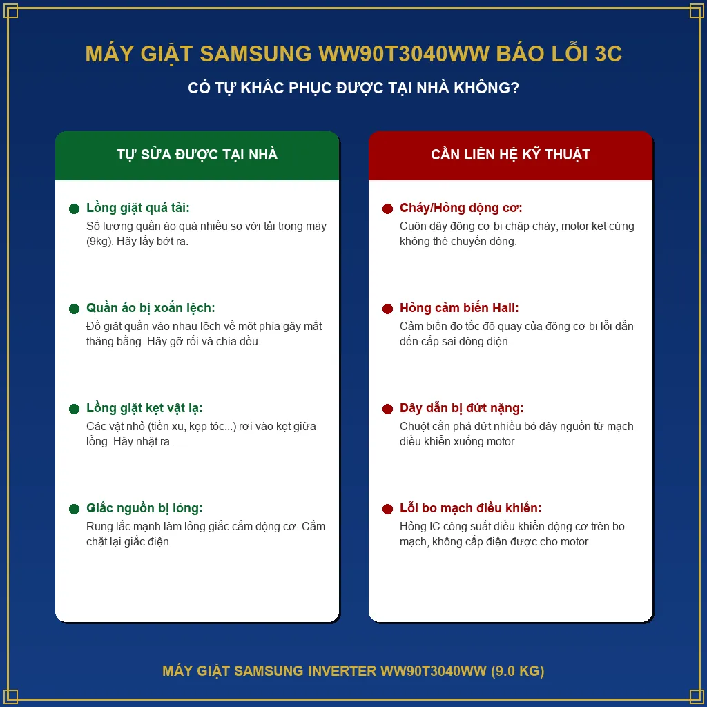 Máy giặt Samsung WW90T3040WW báo lỗi 3C: Có tự sửa được không? 1 Máy giặt Samsung WW90T3040WW báo lỗi 3C: Có tự sửa được không?