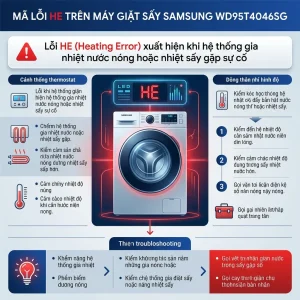Lỗi HE máy giặt Samsung WD95T4046SG là gì? Cách sửa lỗi thanh nhiệt