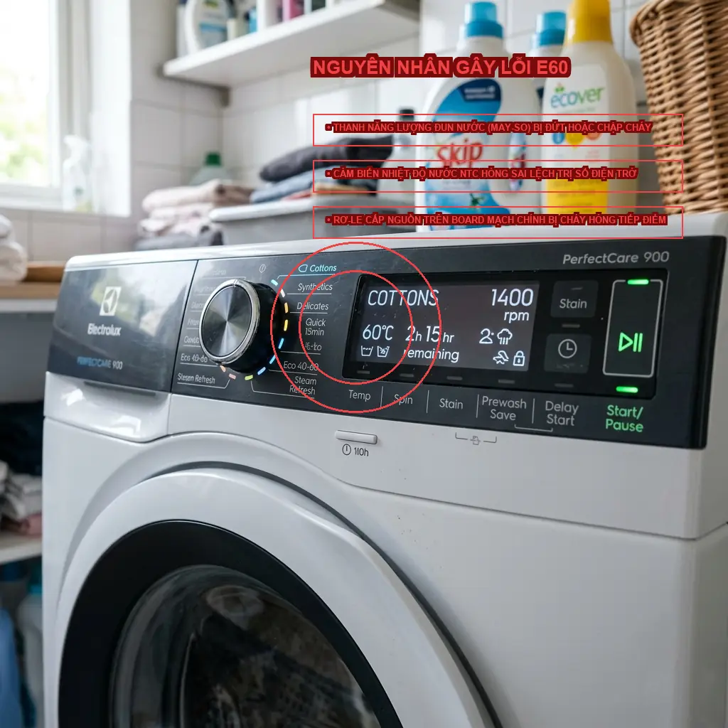 Các nguyên nhân chính khiến máy giặt Electrolux EWF1024BDWA báo lỗi E60