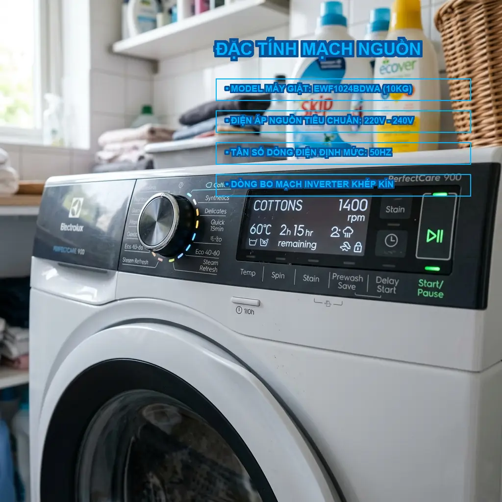 Tại sao máy giặt Electrolux EWF1024BDWA báo lỗi EH0? Cách xử lý nguồn điện 2 Thông số kỹ thuật mạch nguồn máy giặt Electrolux EWF1024BDWA