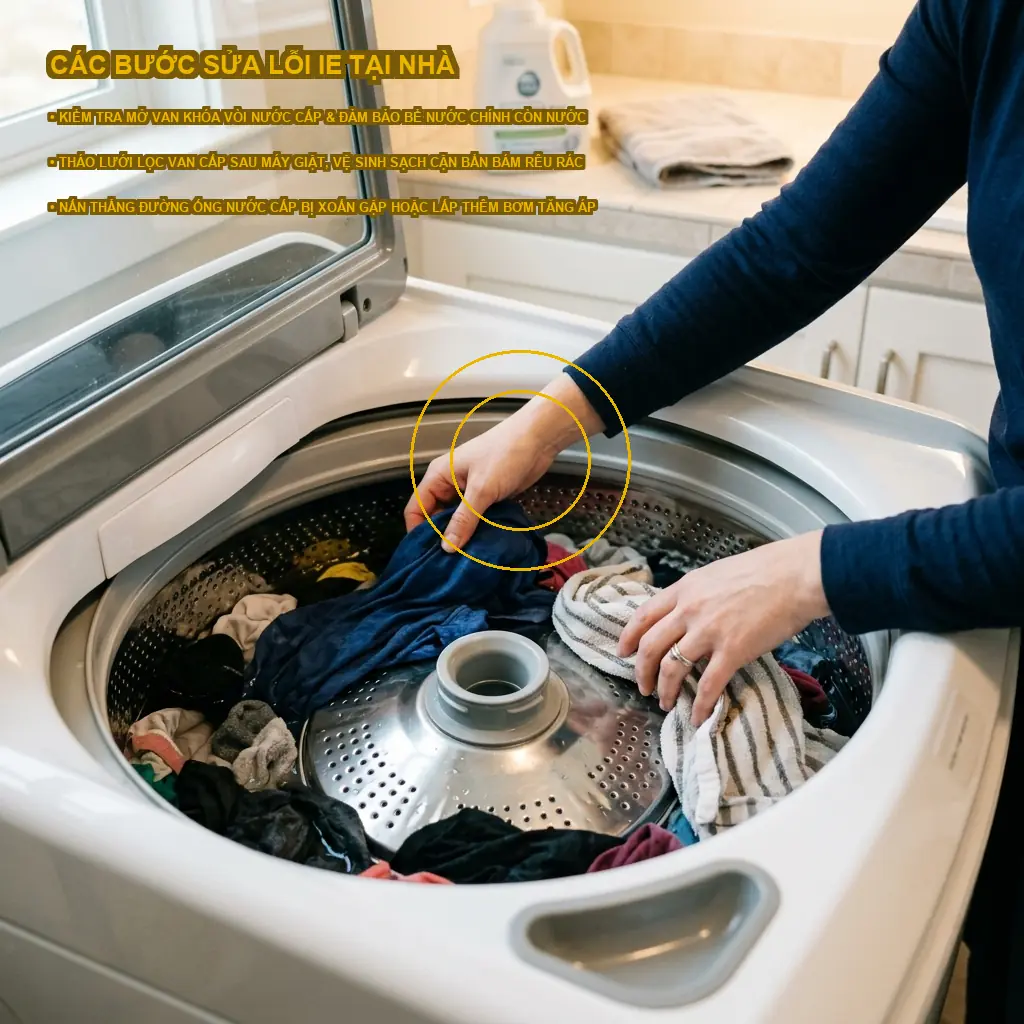 Cách khắc phục lỗi IE máy giặt LG FV1409S2W tại nhà hiệu quả