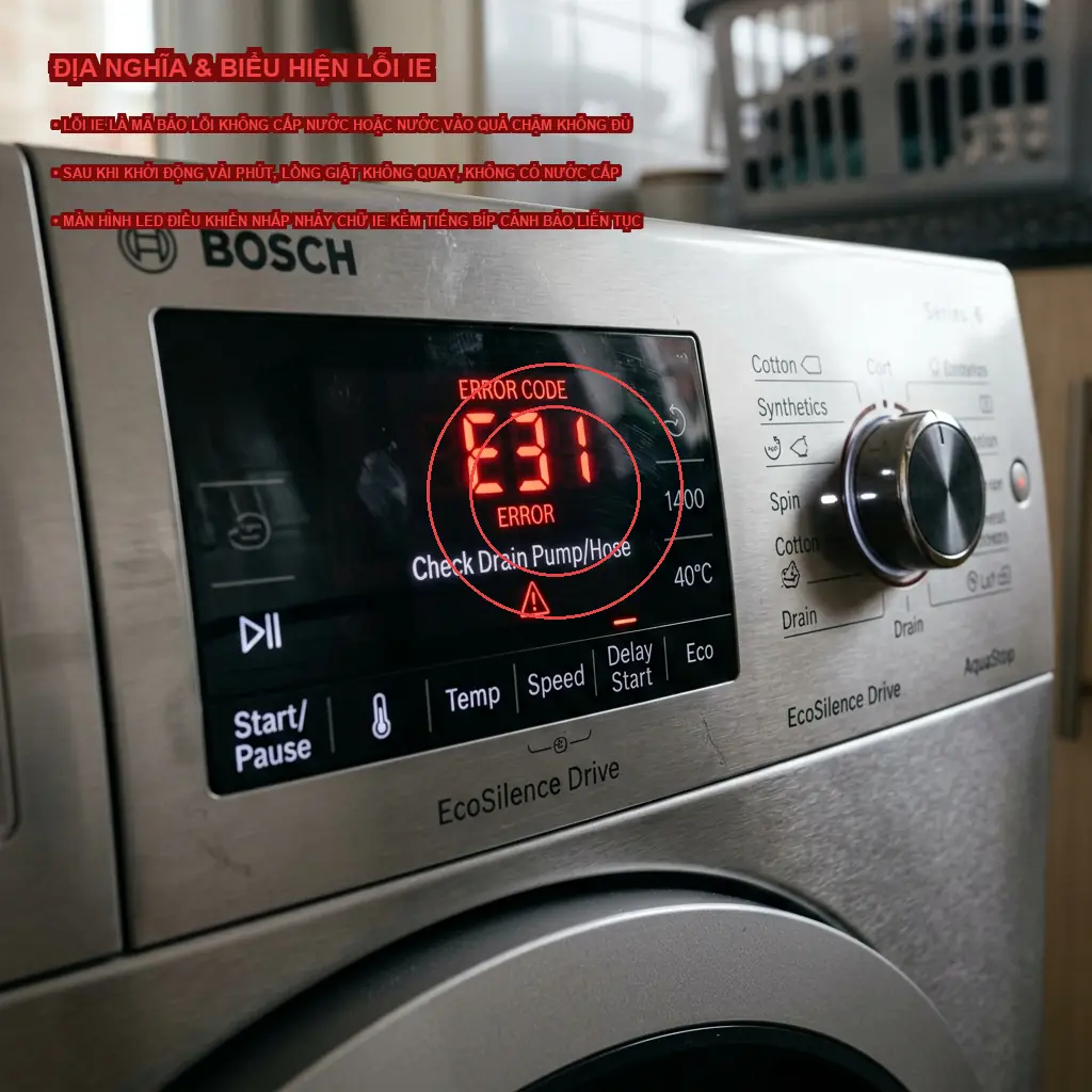 Lỗi IE trên máy giặt LG FV1409S2W là gì? Biểu hiện nhận biết